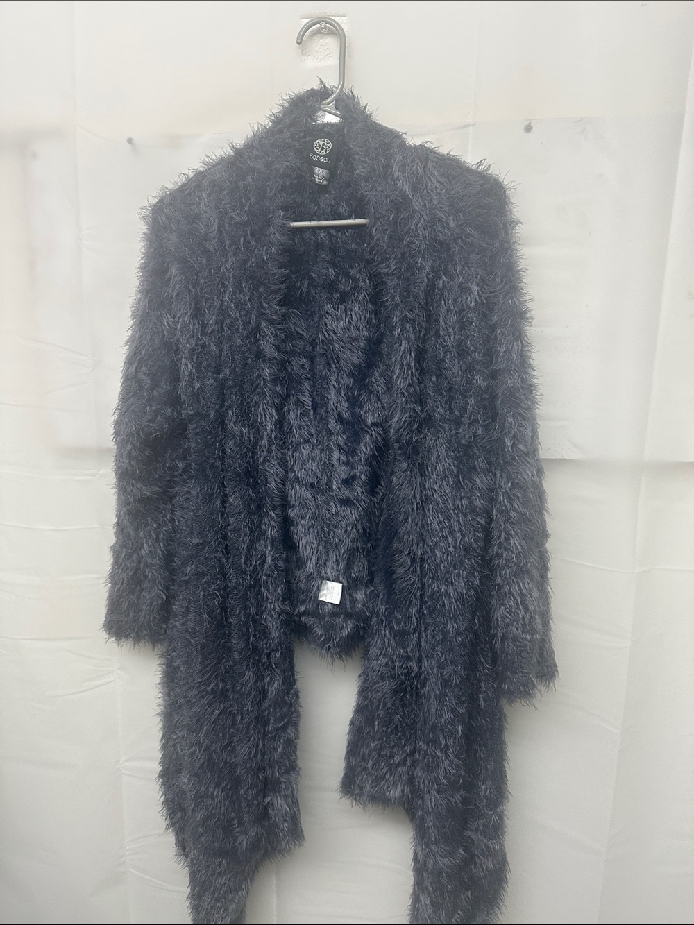 bobeau Black Faux Fur Open-Front Teddy Jacket